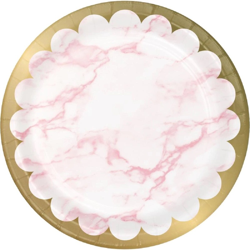 9" Pink Marble Paper Plate