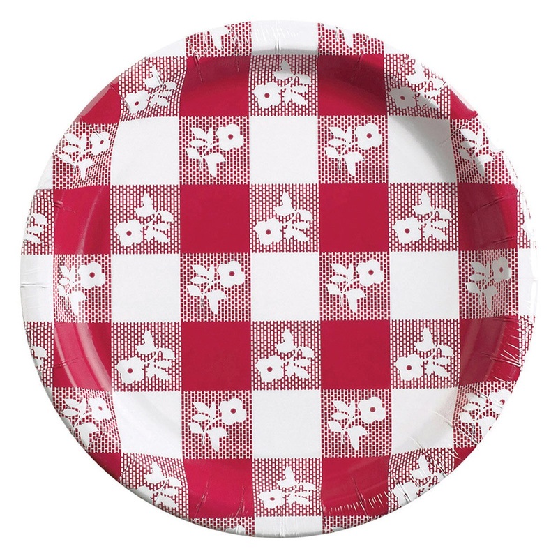Converting 7" Red Gingham Paper Plate - 25 ct.