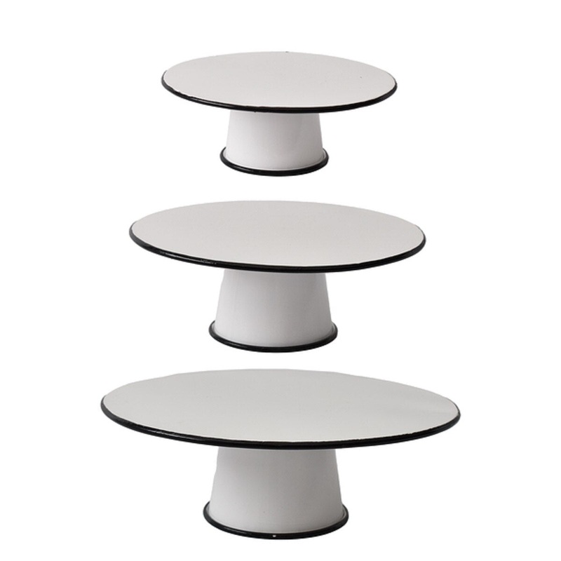 Black & White Enamel Retro Pedestal Stand - Large