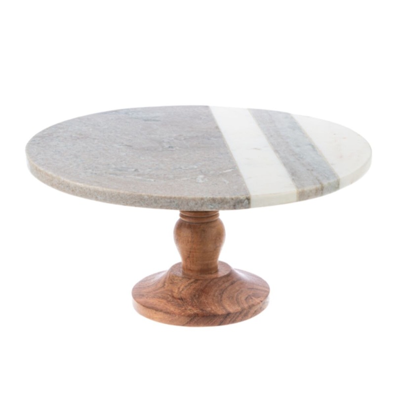 Beige & White Marble Stripe Pedestal Stand