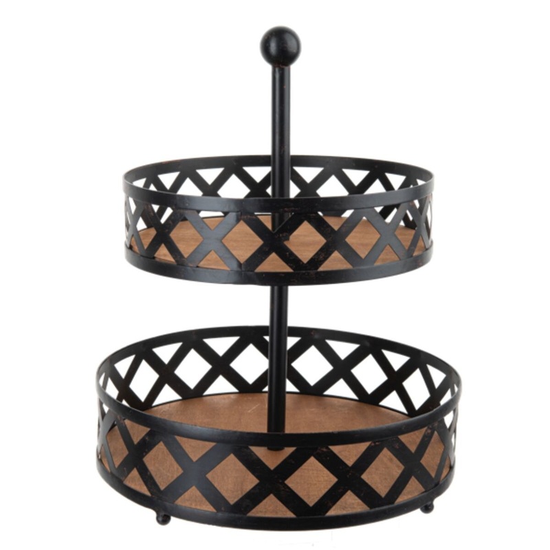 Black Open Weave Two-Tier Stand