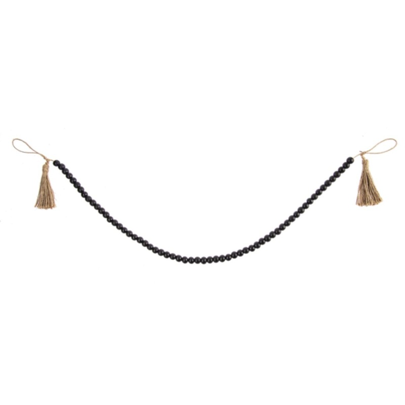 Black Wood Beaded Garland with Tassel