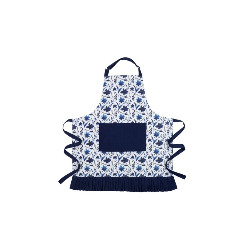 Blue & White Watercolor Floral Apron