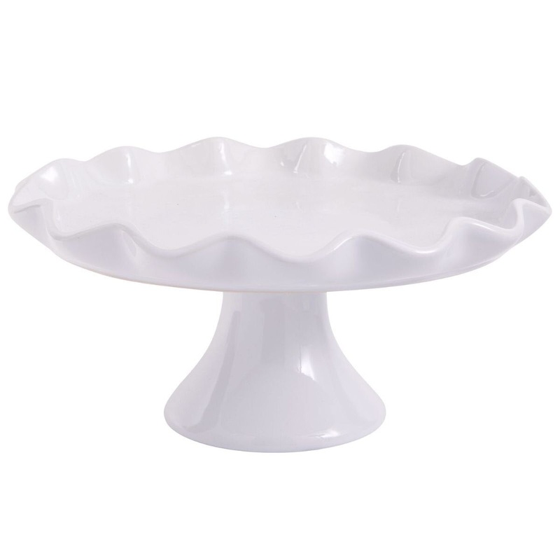 10" White Ruffle Edge Cake Stand