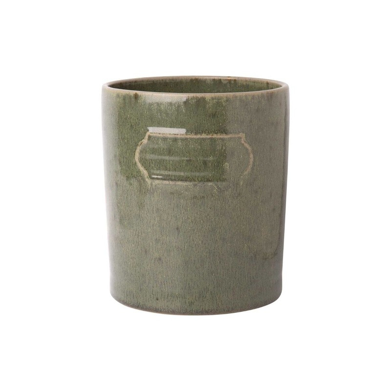 6.7"H Green Reactive Round Nameplate Utensil Crock