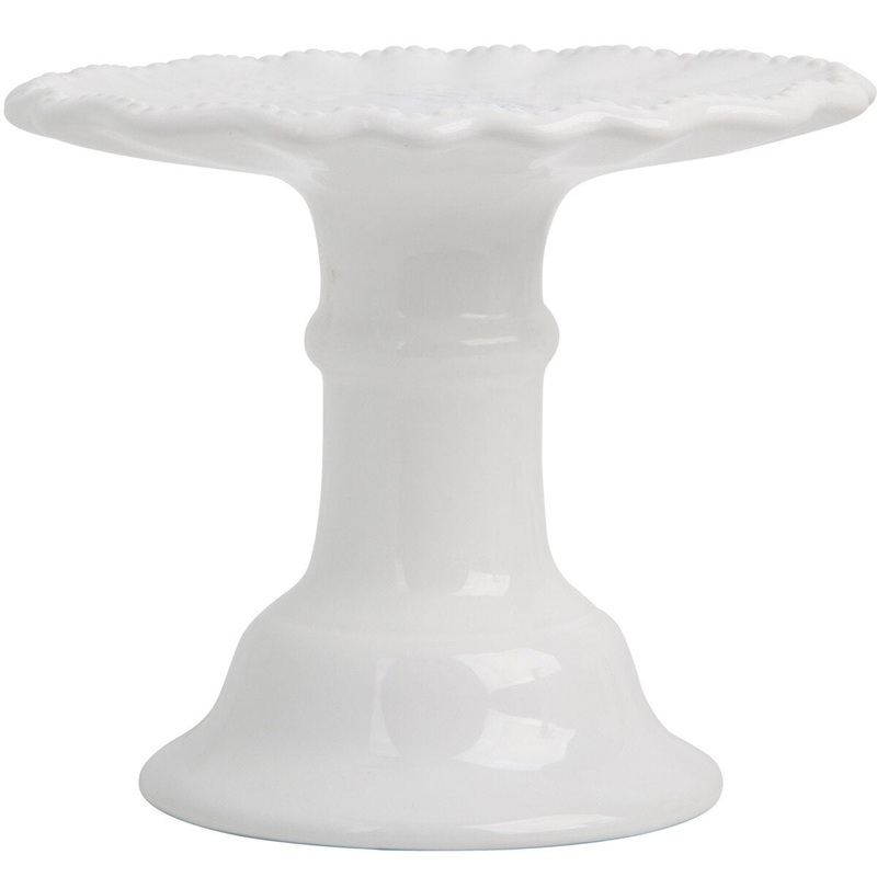 6" White Beaded Cake Stand