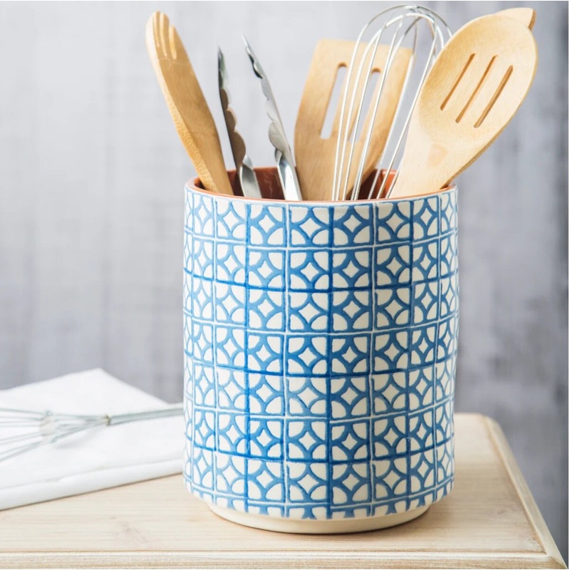 7" Blue Vitral Utensil Crock