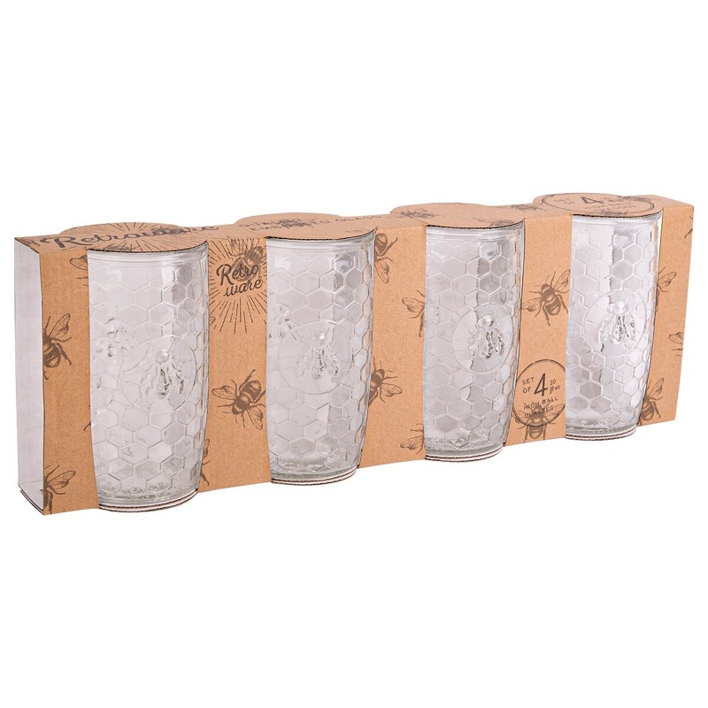 Bee Embossed Hiball Glass - Set of 4