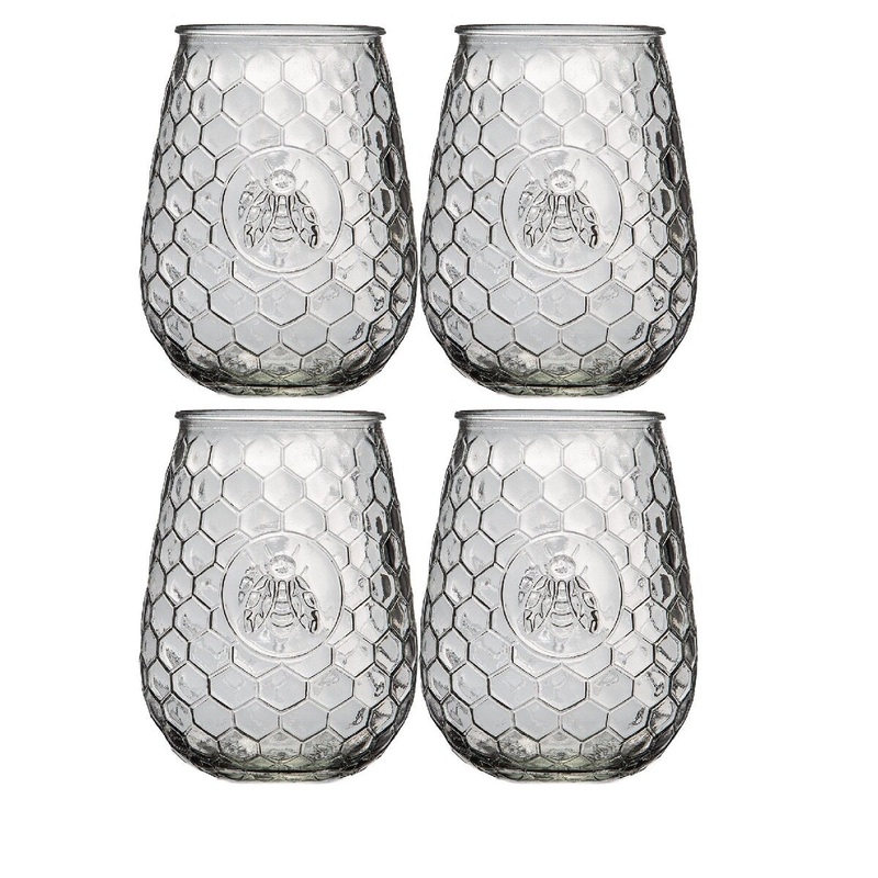 Bee Embossed Stemless Glass - Set of 4