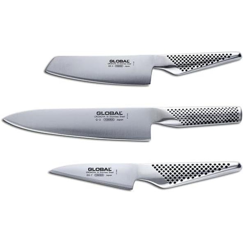 Global - 3 PC Knife Set 8" Chef Knife (G2), 5.5" Vegetable Knife (GS5) & 4" Paring Knife (GS7) - G257
