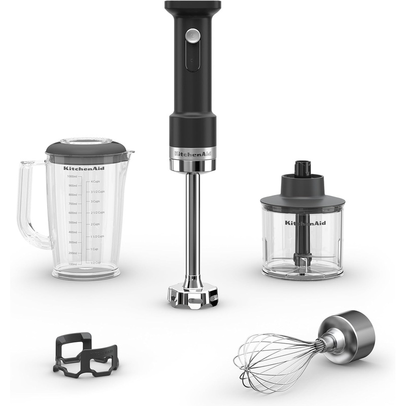 KitchenAid - Black Matte Cordless Hand Blender with Accessories - Battery Sold Separately - KHBRV05BM