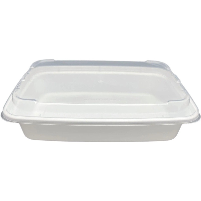 16 Oz White Rectangular Container & Lids, Combo, 150/Cs - PCMT16