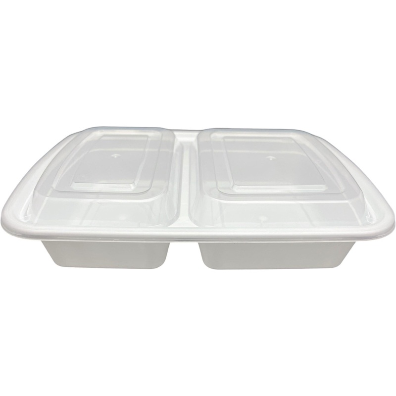 2 Oz Rectangular Container with 2 compartment and Lids Combo Pack, 150/Cs - PCMDT32B
