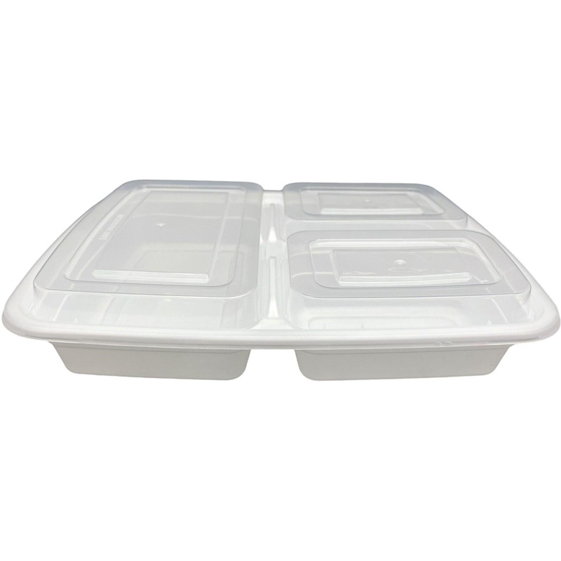 32 Oz Rectangular Container with 3 compartment Combo Pack, 150/Cs - PCMDT339W