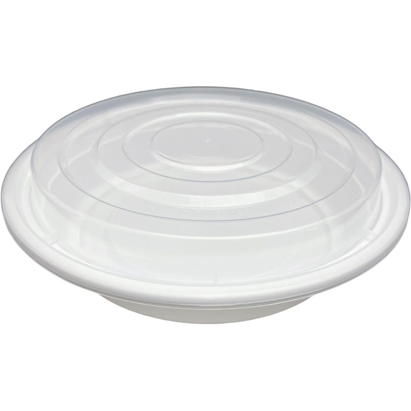 39 Oz White Round Polypropylene Microwaveable Container With Lid Combo, 150/Cs - PCMRC39