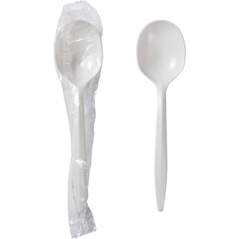 511 Foodservice - Polystyrene Black Heavy Weight Individually Wrapped Soupspoons, 1000/cs - P4505FW
