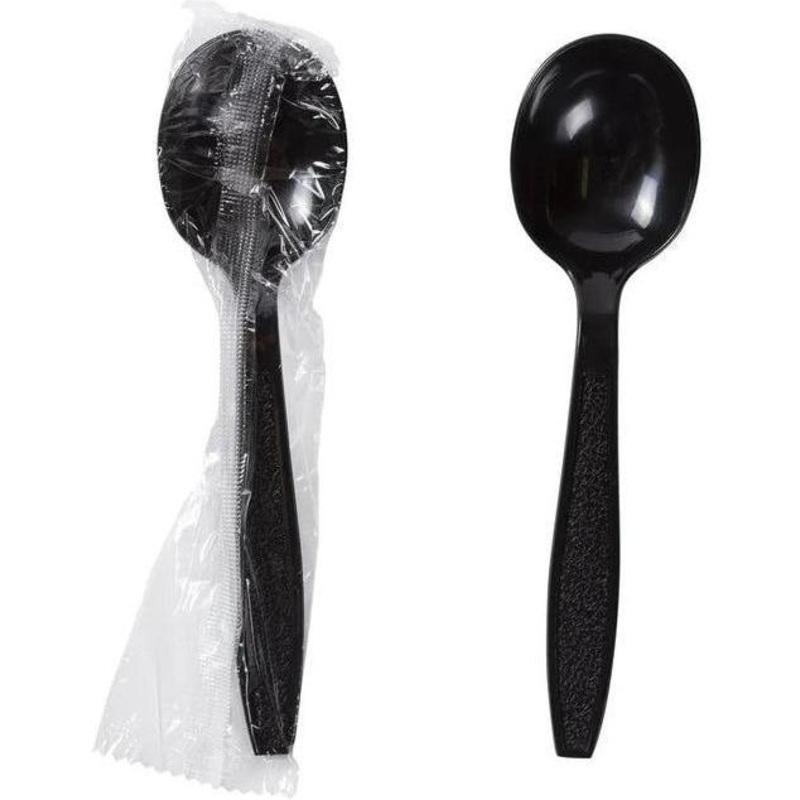 511 Foodservice - Polystyrene Black Heavy Weight Individually Wrapped Spoons, 1000/Cs - 3102912