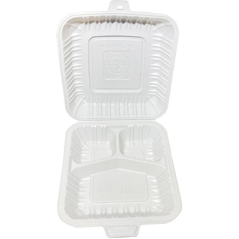 7" x 7" MFPP Hinged Container with 3 Compartment, 150/Cs - LRNG073