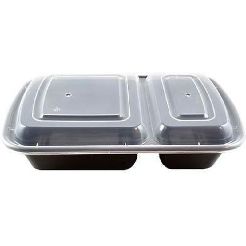 8.9" x 6.1" x 1.9" 32 Oz Rectangle Container with 2 Compartment and Clear Lid, 150pcs/Cs - LRCLT32W