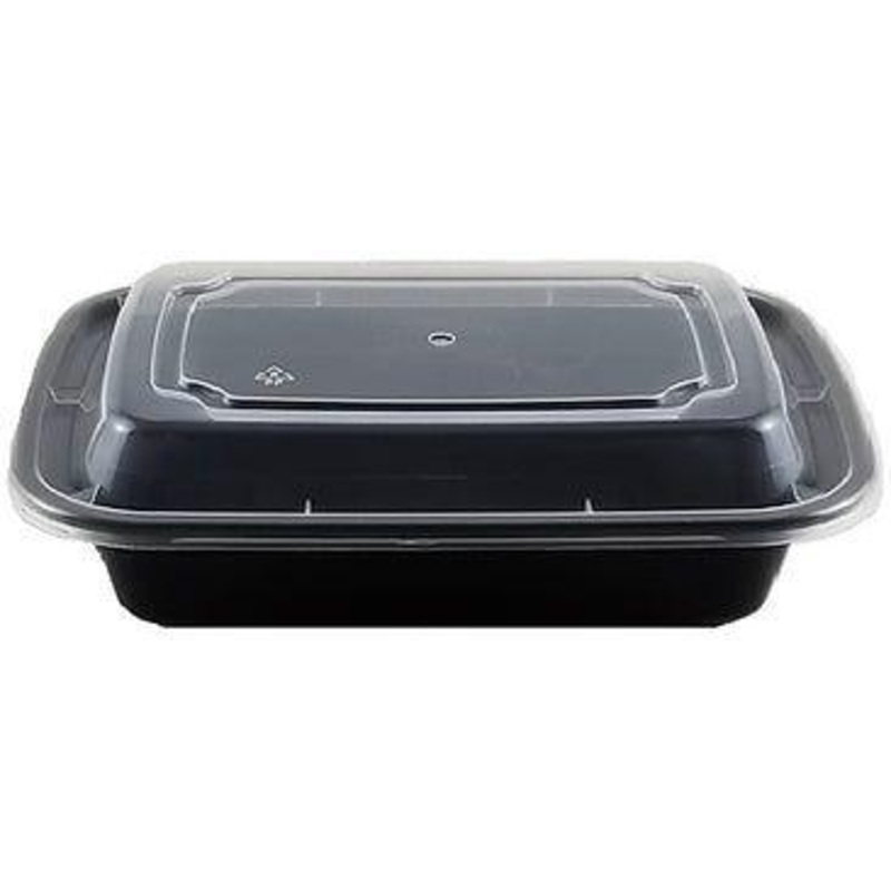 8.9" x 6.1" x 1.9", 32 Oz Rectangular Container with Clear Lid, 150/Cs - LRCLR32