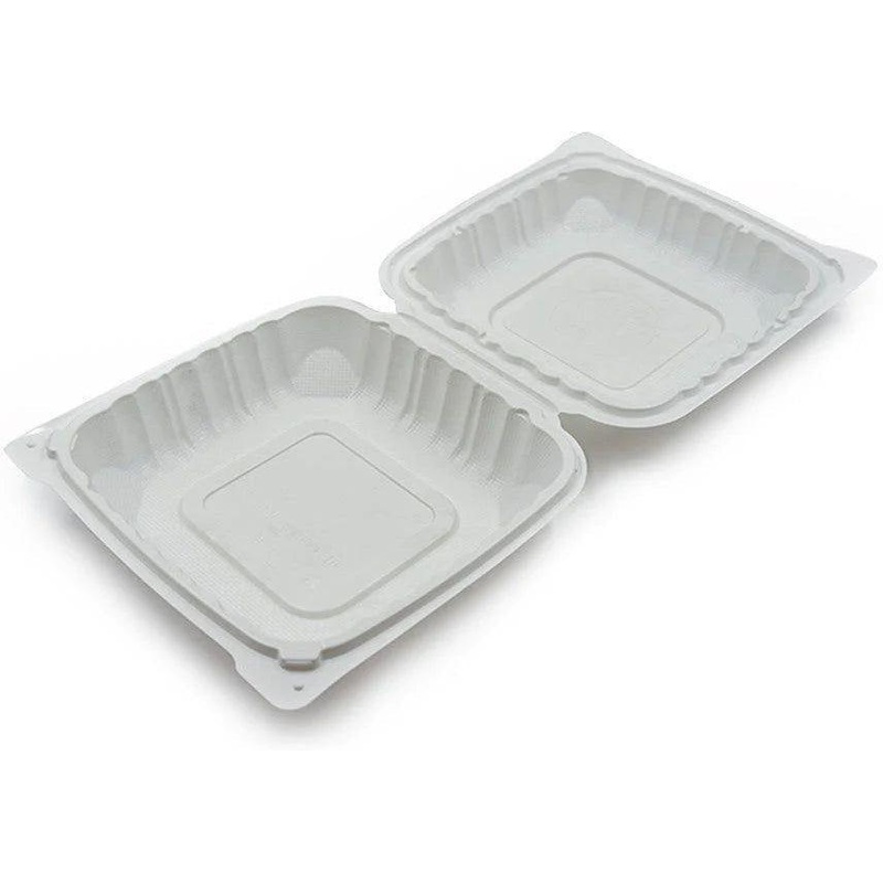 8" x 5" White MFPP Hinged Container With 1 Compartment, 300Pcs/Cs - PCMSLPP217