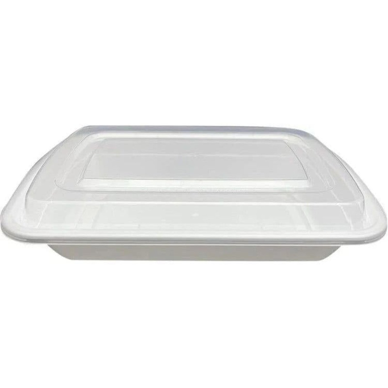8" x 6" x 1.5", 28 Oz White Rectangular Container with Lid Combo, 150Pcs/Cs - PCM8628W