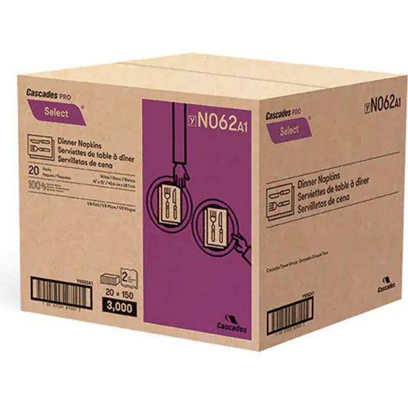 Cascades Tissue Group - 15" x 16" x 0.12" 2ply Dinner Napkin - 3000/Cs - CASN062