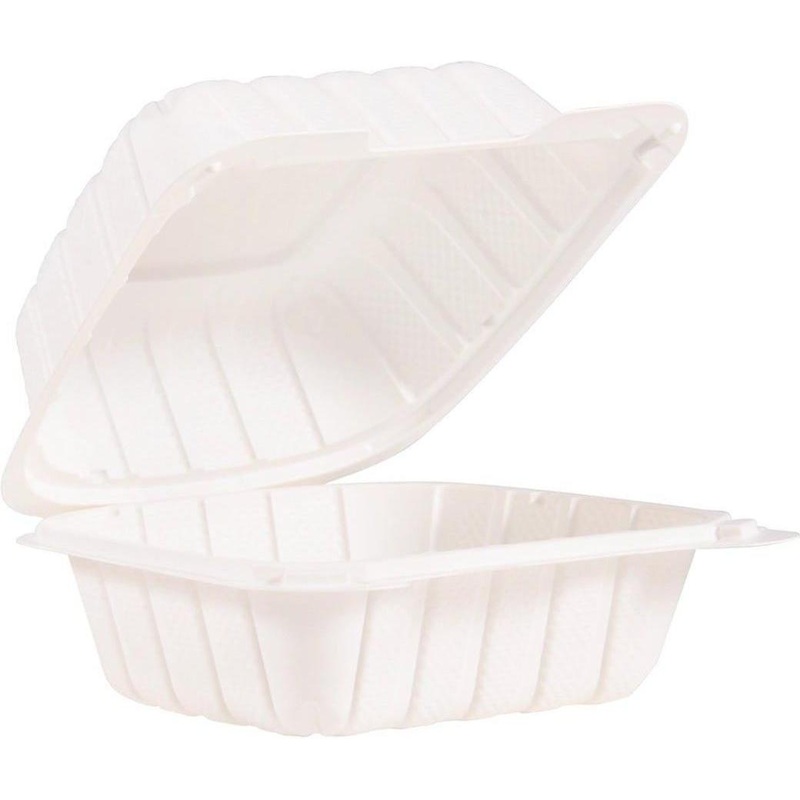 Dart Container - 6" Polypropylene 1 Compartment White Sandwich Hinged Container, 400/Cs - 60MFPPHT1R