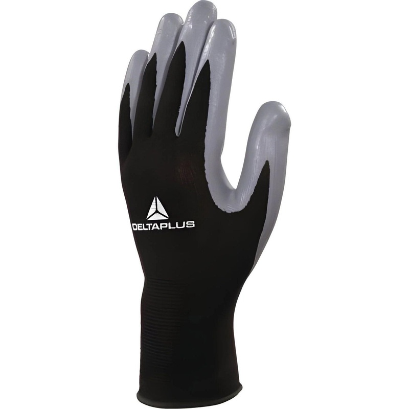 Degil Safety - #10 Polyester Black-Grey Knitted Nitrile Coating On Palm And Fingertips Gloves - DPPVE712GR10