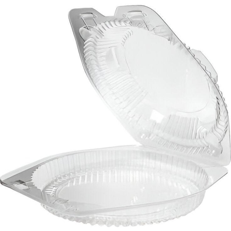 Detroit Forming - 9.3" x 8.8" x 2.75" Round Shallow Pie Hinged Container, 100/Cs - DFILBH881