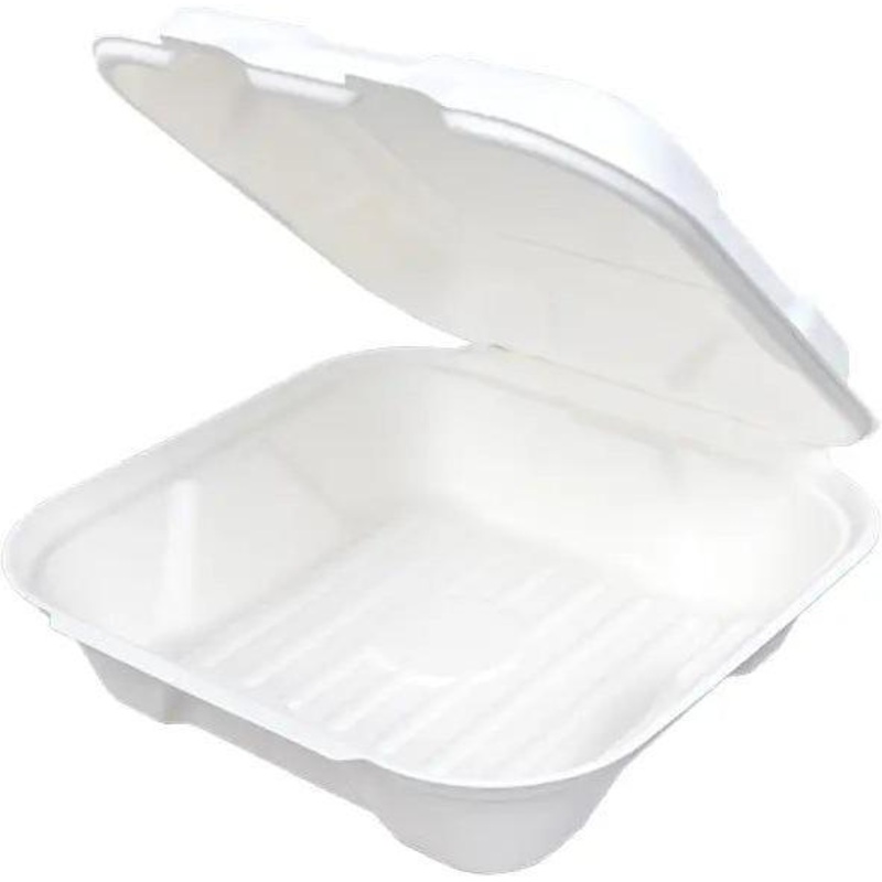 Genpak - 9.2" X 9.1" X 3.1" Bagasse Hinged Container, 200/Cs - 280140