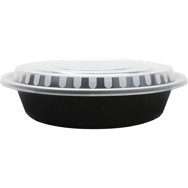 Karat - 48 Oz, 9" Deep Black Round Container with Clear Lid Combo, 150/Cs - KARIMFC4048B