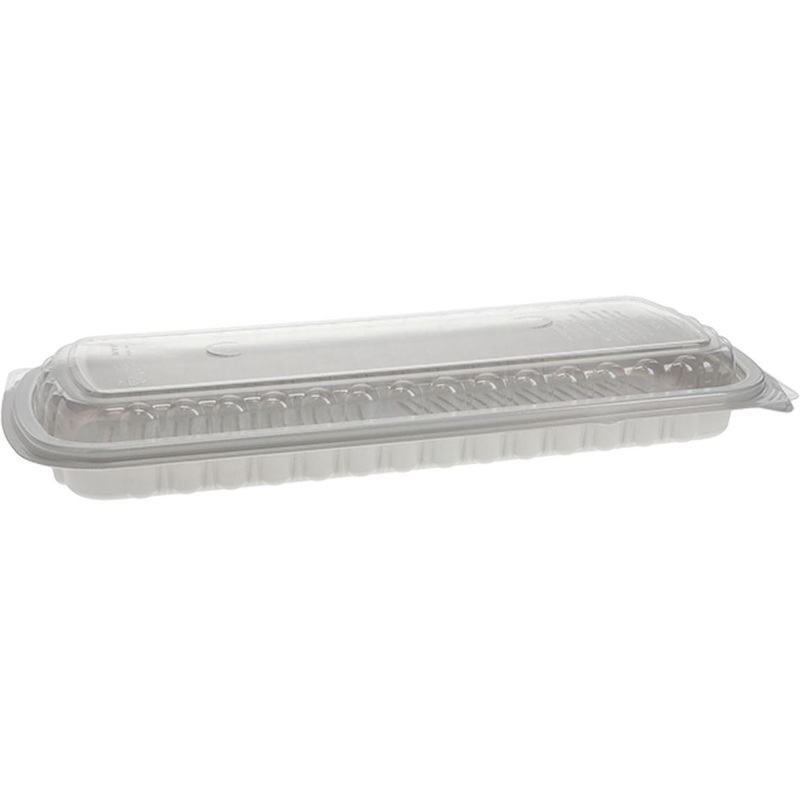 Pactiv Evergreen - 16.6" x 7.3" x 2.3" Full Rib Container MFPP White Base and OPS Clear Lid, 80/Cs - 235631