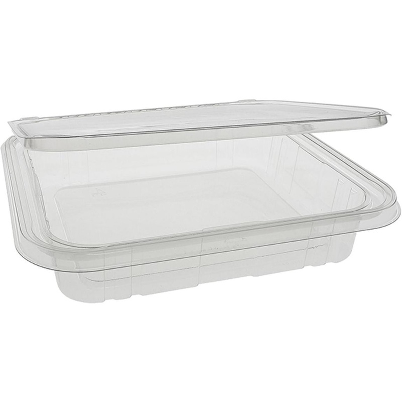 Pactiv Evergreen - 35 Oz Shallow RPET Tamper-Evident Hinged Lid Deli Container with Flat Lid, 160/Cs - TEHL8X835S