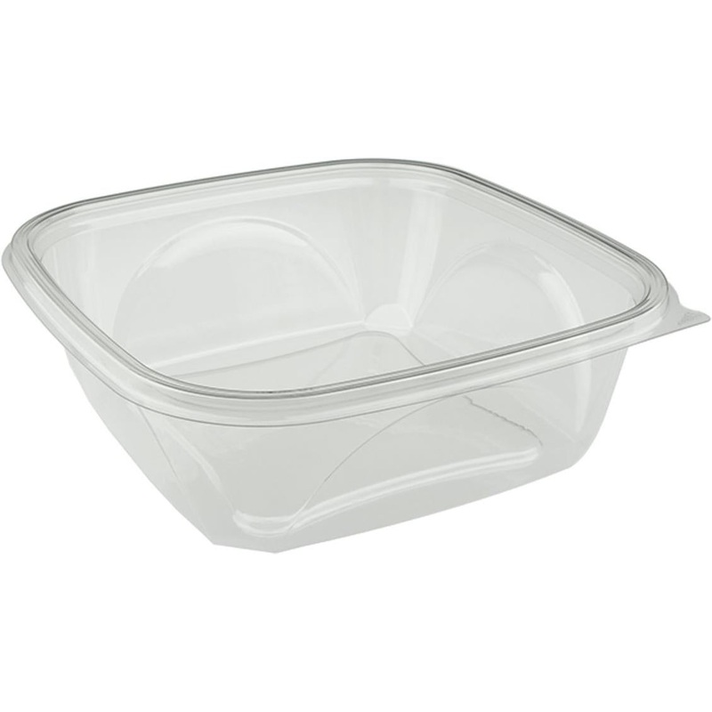 Pactiv Evergreen - 9" x 9" 64 Oz Clear Square RPET Bowl with Fits Lid, 150/Cs - PCSAC0964