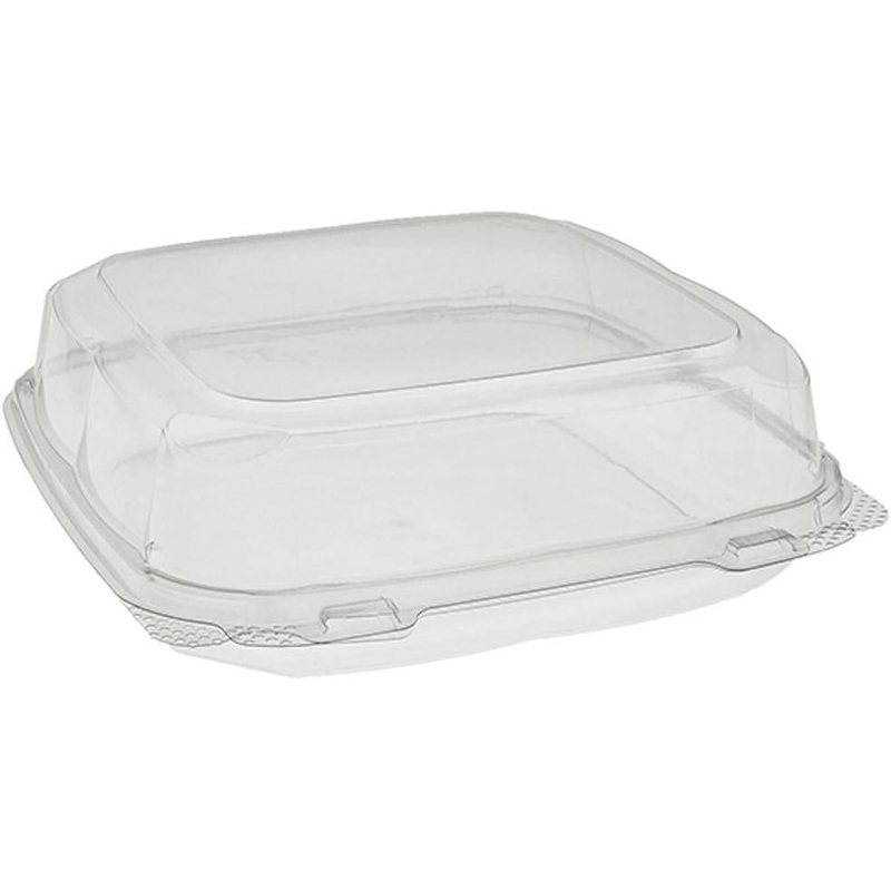 Pactiv Evergreen - 9" x 9" x 3" RPET Clear Hinged Lid Container, 250/Cs - PC0CASH11100000