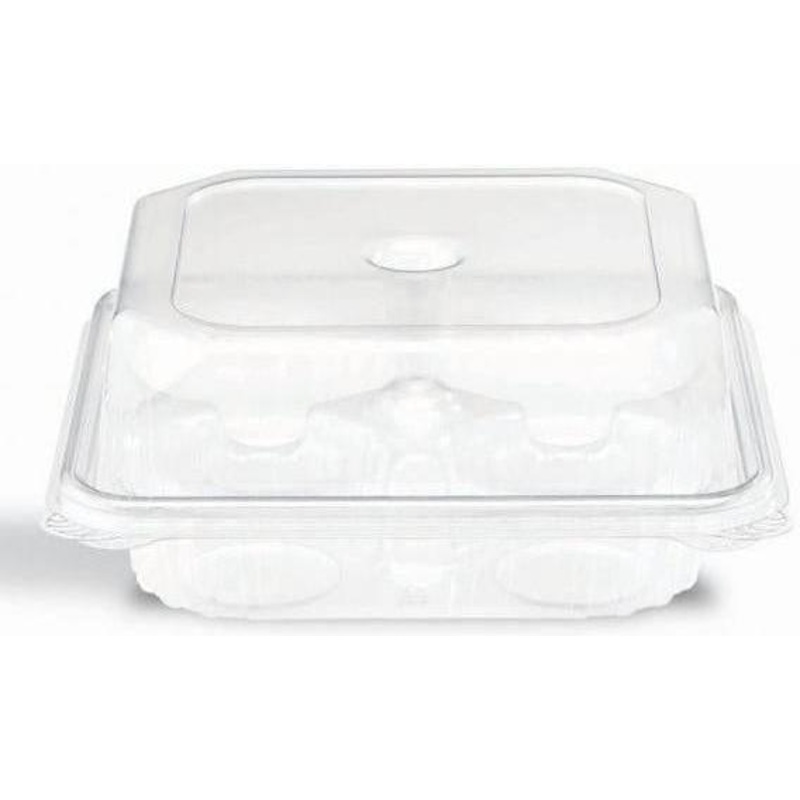Placon - 7.81" x 7.63" x 3.22" Clear Muffin Container with 4 Compartment, 200/Cs - 2351660