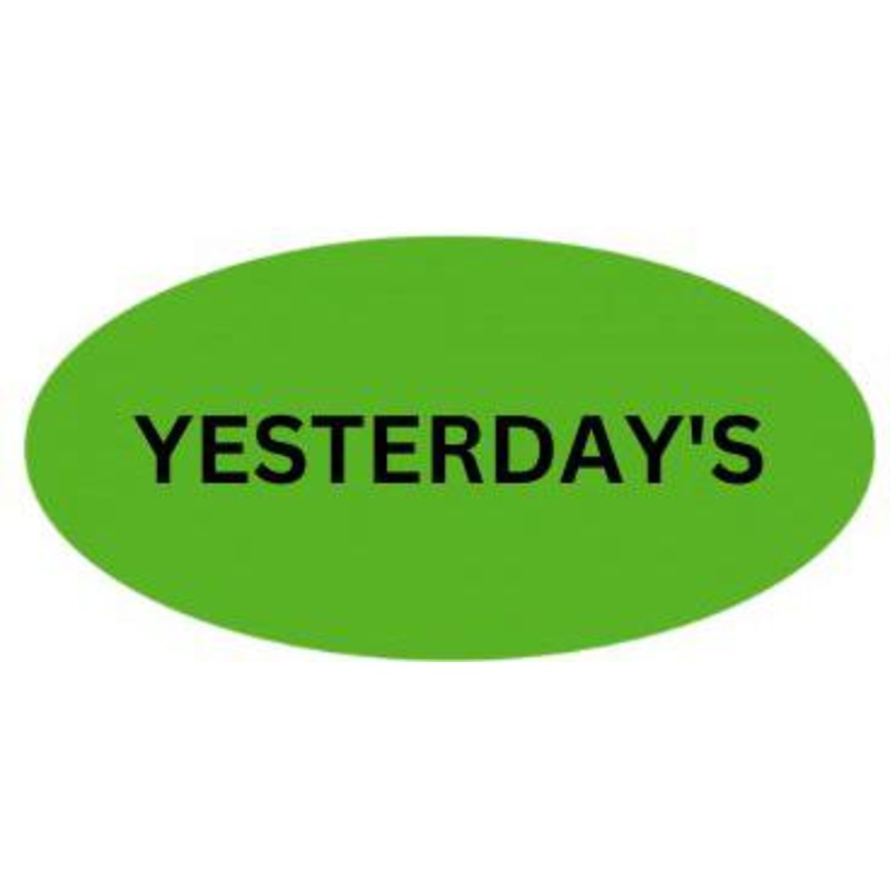 Precision Label & Tag - 1.5" Green Oval YESTERDAY'S Label 1000/rl - LAB3250