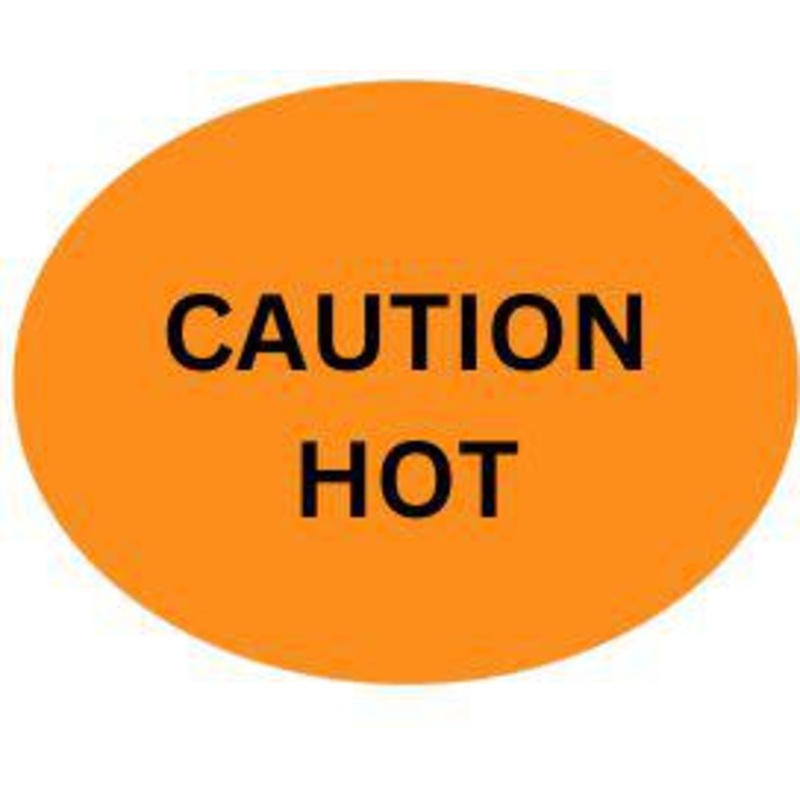 Precision Label & Tag - 1.5" Orange Oval CAUTION HOT Label, 1000/rl - LAB1572