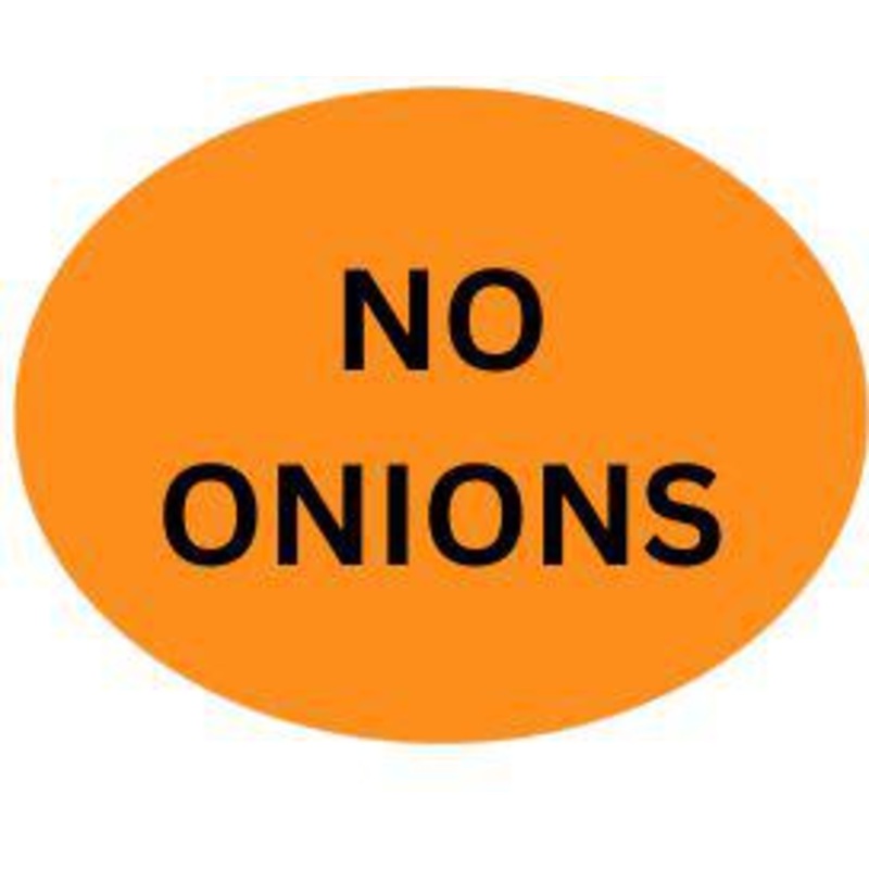 Precision Label & Tag - 1.5" Orange Oval NO ONIONS Label, 1000/rl - LAB1631