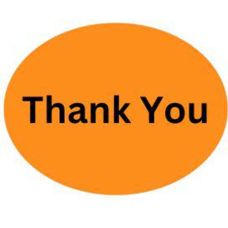 Precision Label & Tag - 1.5" Orange Oval Thank You Labels, 1000/rl - LAB0820