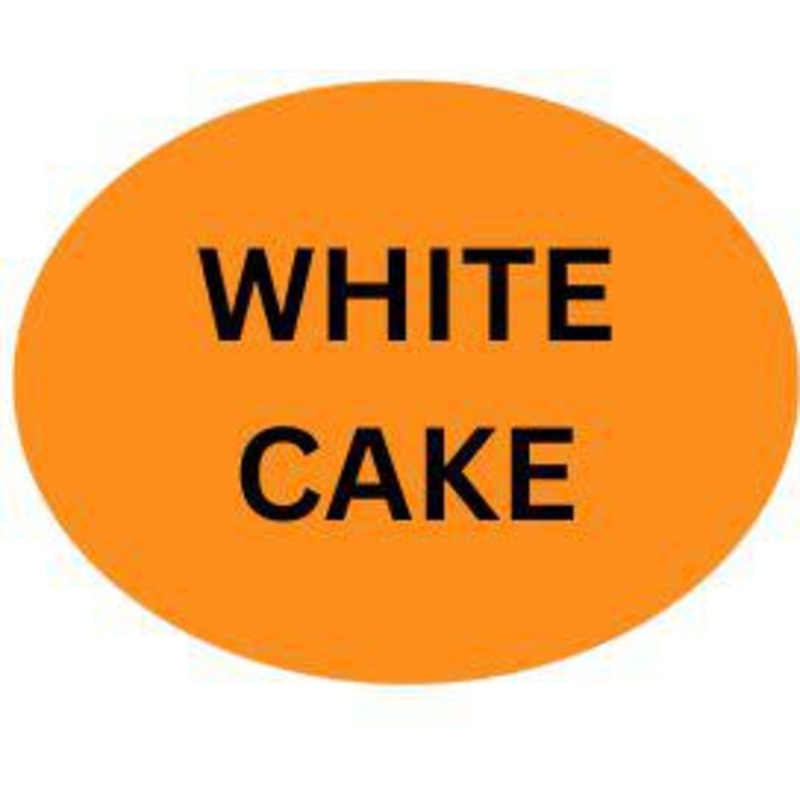 Precision Label & Tag - 1.5" Orange Oval WHITE CAKE Label, 1000/rl - LAB1707