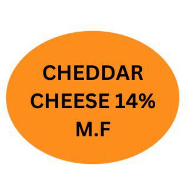 Precision Label & Tag - 1.5" Oval Orange CHEDDAR CHEESE 14% M.F Label, 1000/rl - LAB1812
