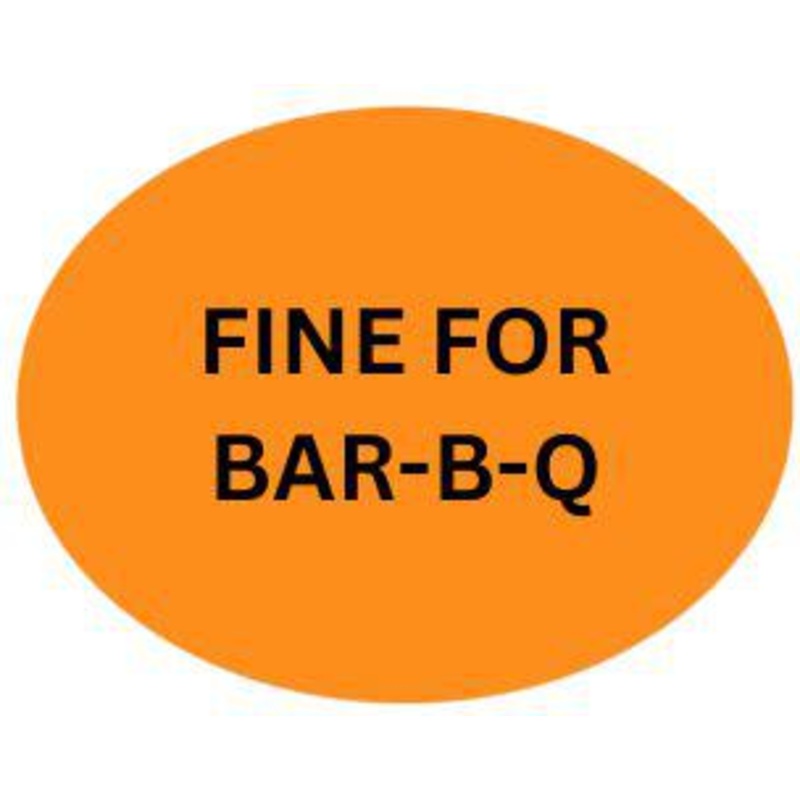 Precision Label & Tag - 1.5" Oval Orange FINE FOR BAR-B-Q Label, 1000/rl - LAB1848