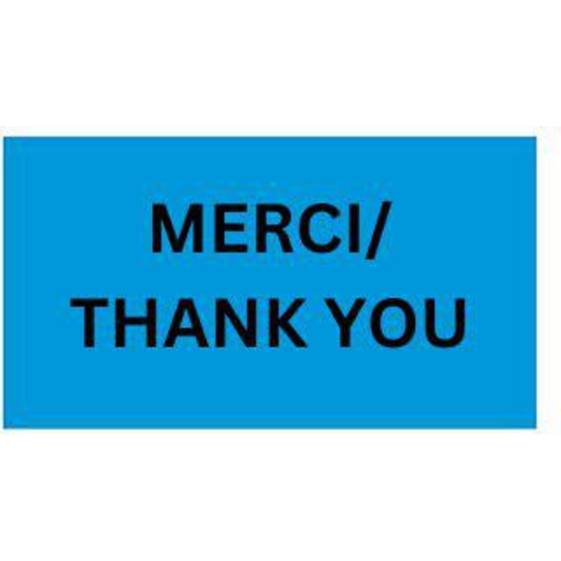 Precision Label & Tag - 1.5" x 2.5" Blue Rectangle MERCI/THANK YOU Label, 1000/rl - LAB1899