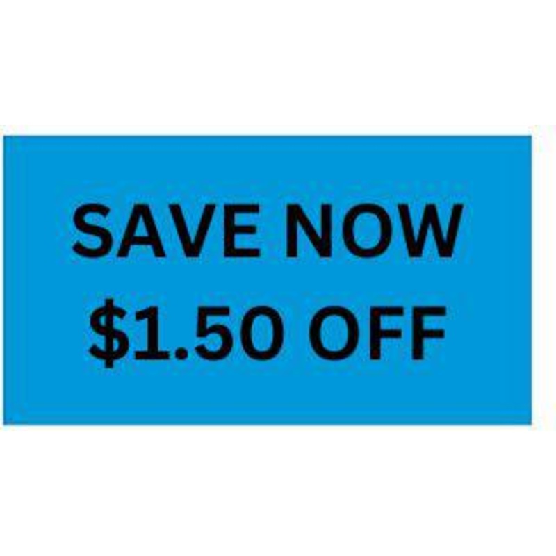 Precision Label & Tag - 1.5" x 2.5" Blue Rectangle SAVE NOW $1.50 OFF Label, 1000/rl - LAB1994