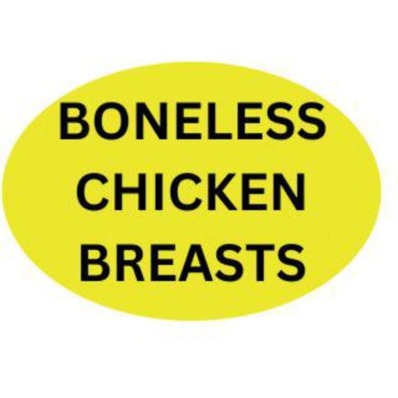 Precision Label & Tag - 1.5" Yellow Oval BONELESS CHICKEN BREASTS Label, 1000/rl - LAB2221