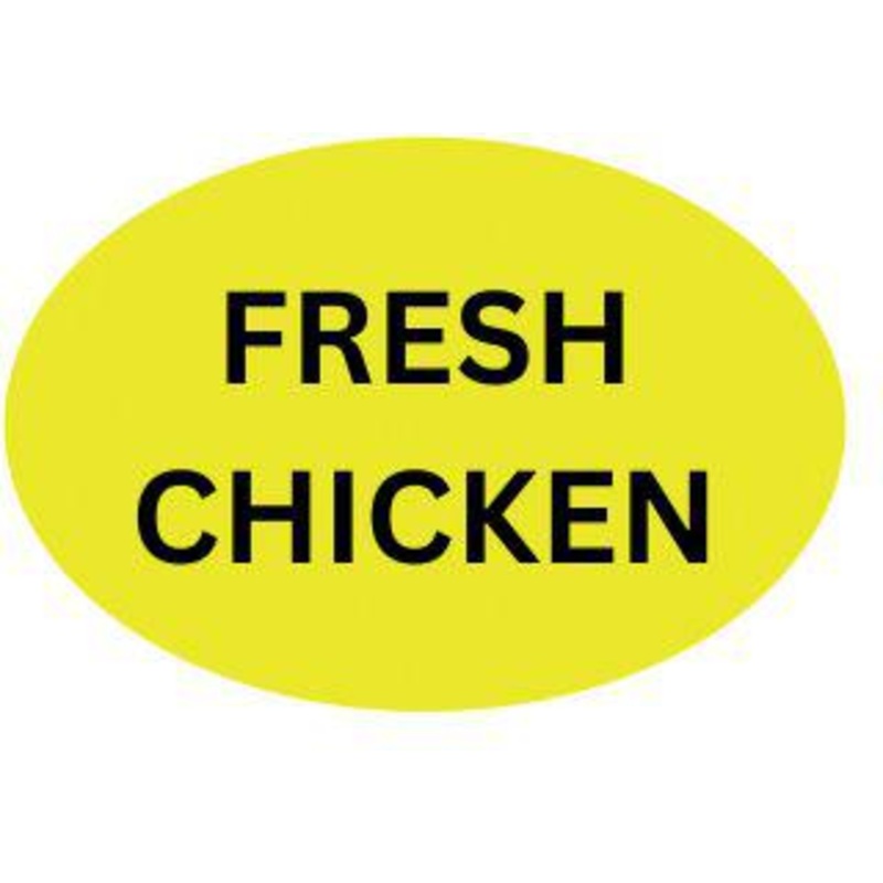 Precision Label & Tag - 1.5" Yellow Oval FRESH CHICKEN Label 1000/rl - LAB2702