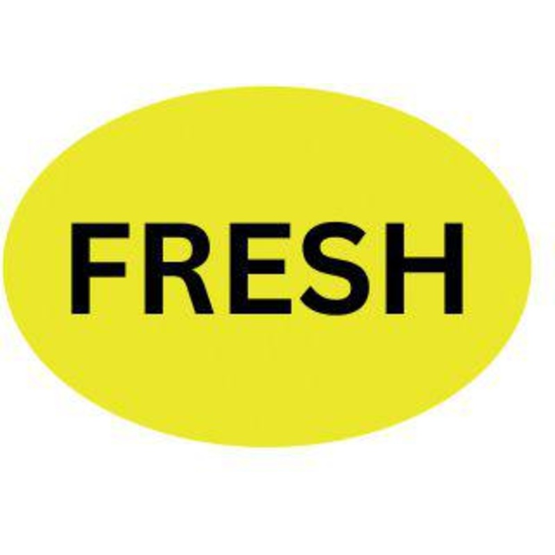 Precision Label & Tag - 1.5" Yellow Oval FRESH Label, 1000/rl - LAB2844