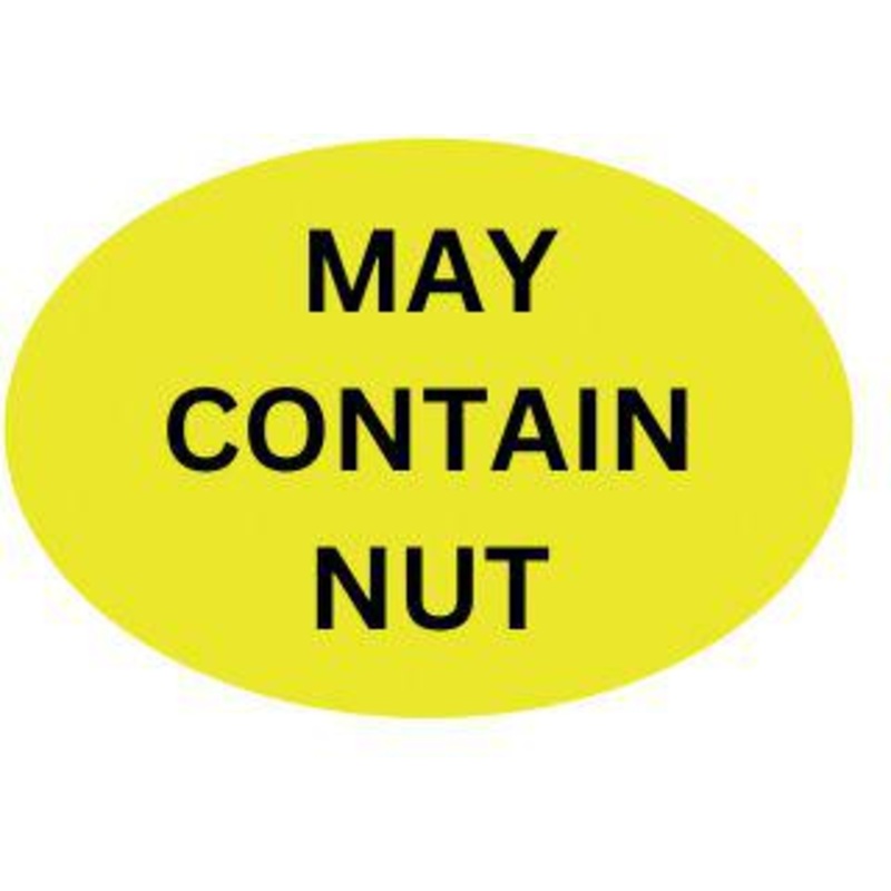 Precision Label & Tag - 1.5" Yellow Oval MAY CONTAIN NUTS Label, 1000/rl - LAB1892